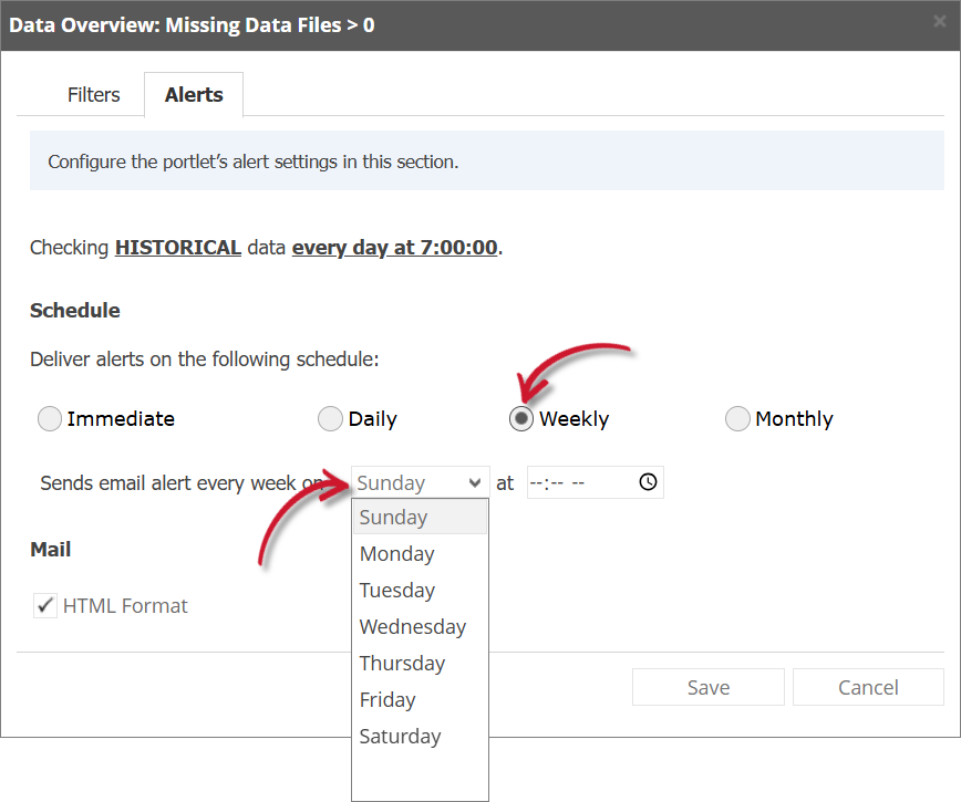 Data Overview Alert Settings Weekly