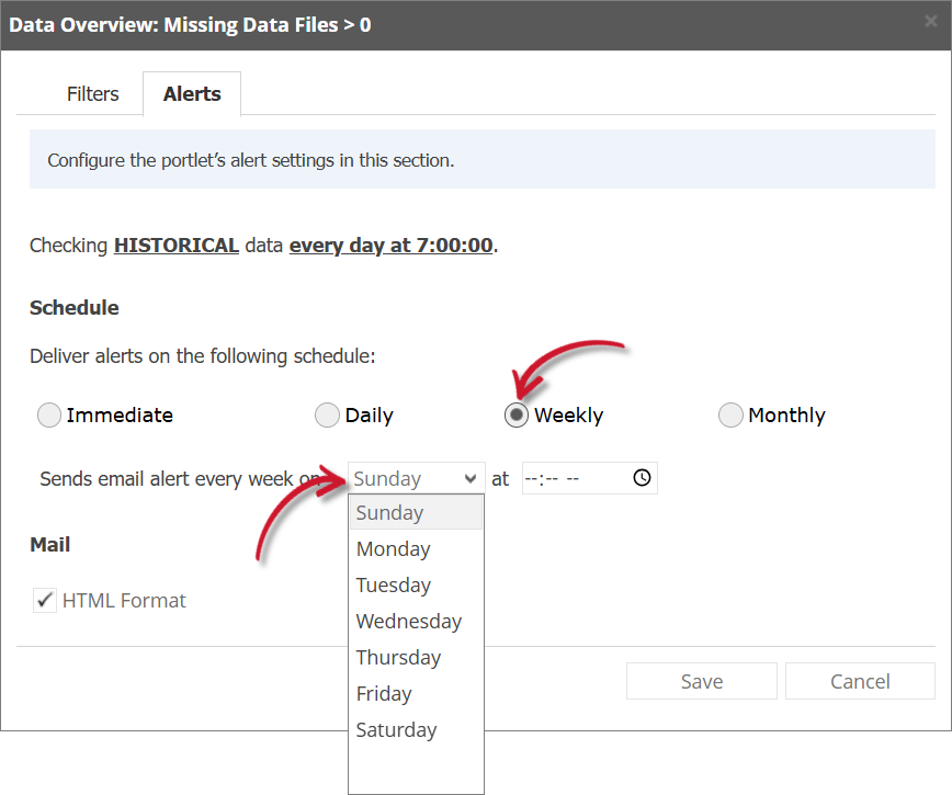 Data Overview Alert Settings Weekly