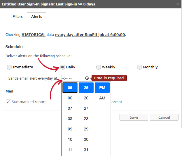 User Denials Alert Settings Daily