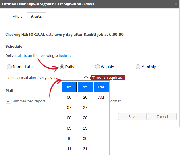User Denials Alert Settings Daily