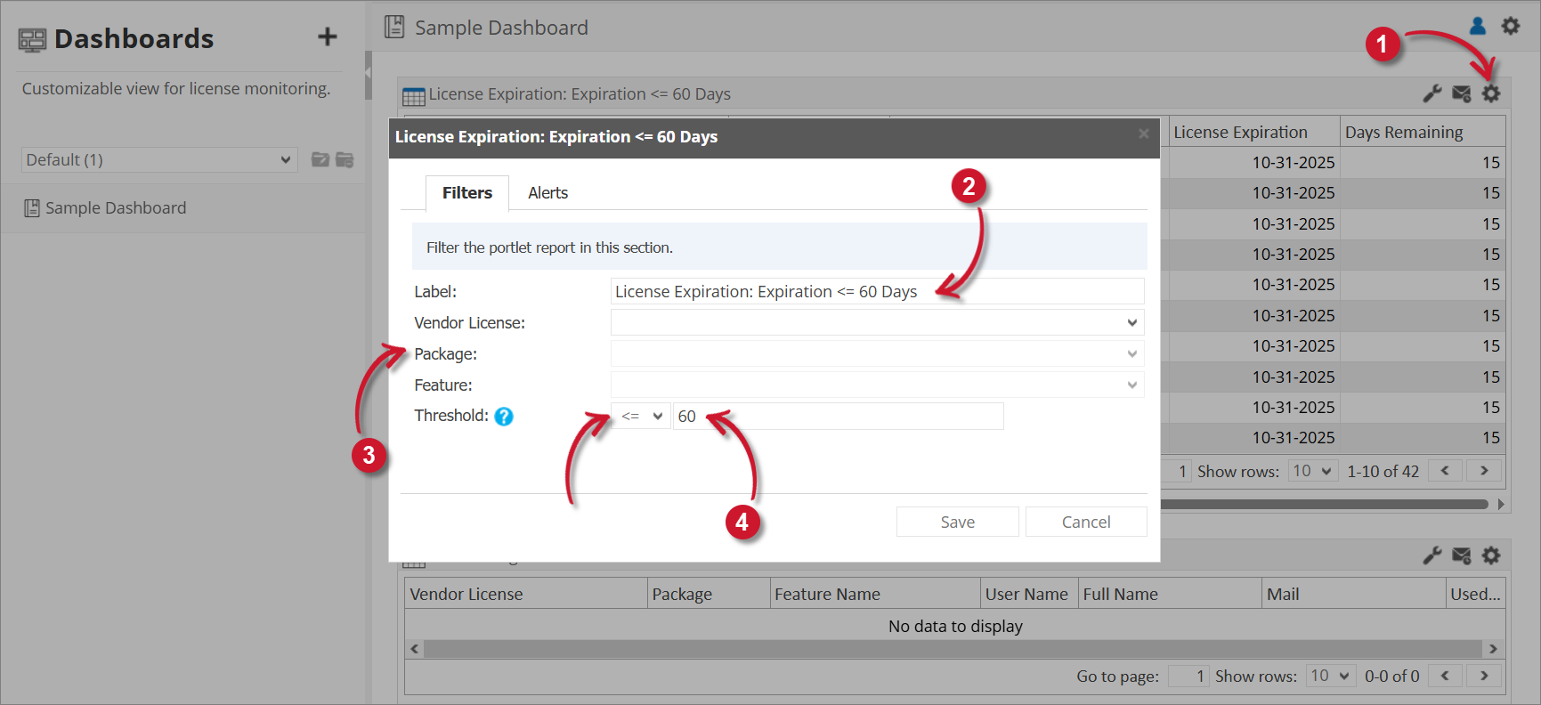 License Expiration Filter Settings