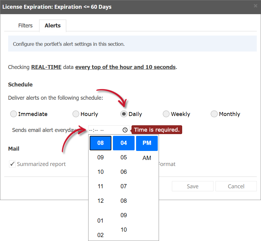 License Expiration Alert Settings Daily