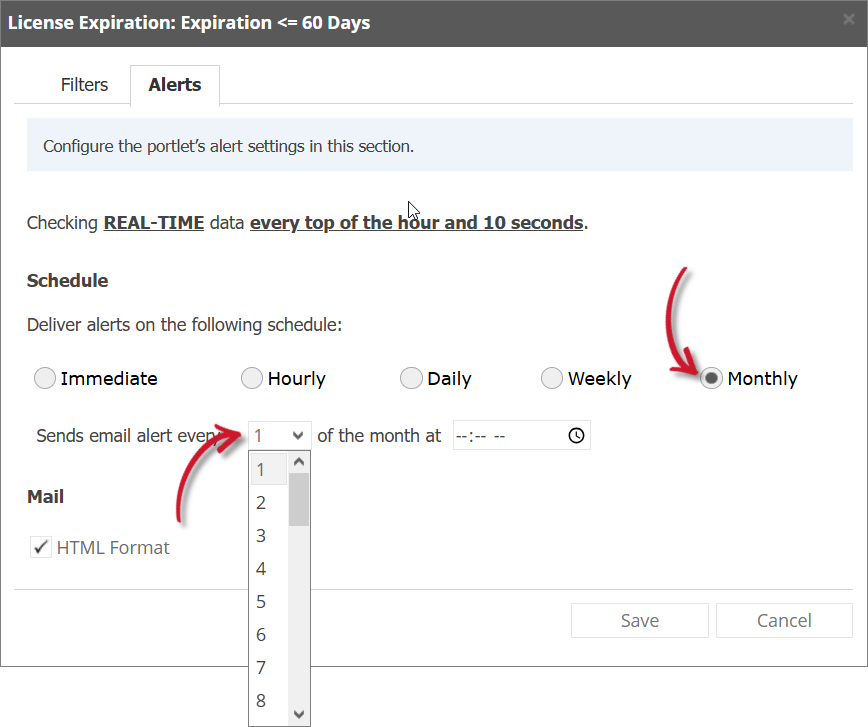 License Expiration Alert Settings Monthky