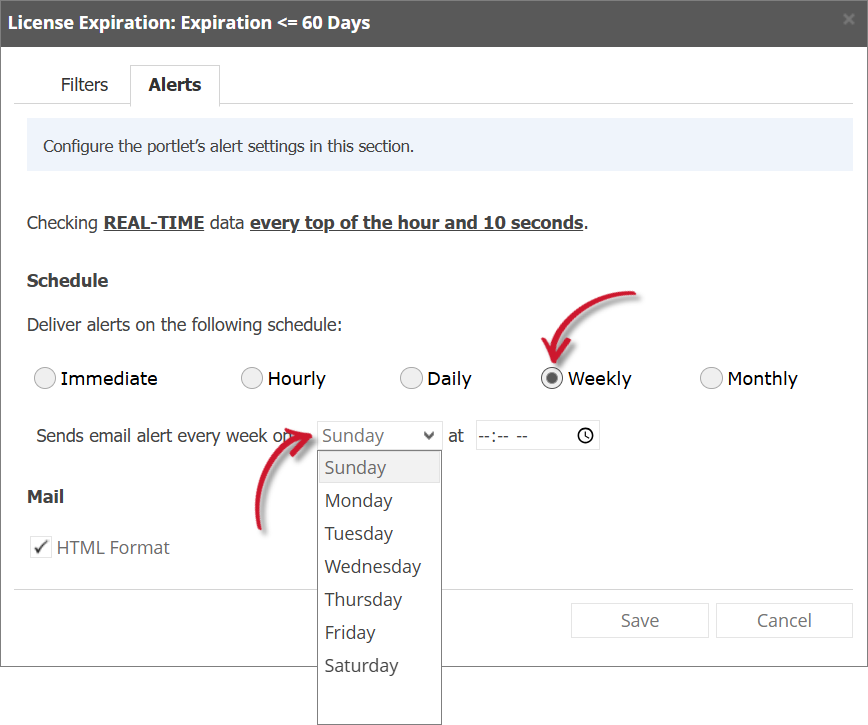 License Expiration Alert Settings Weekly