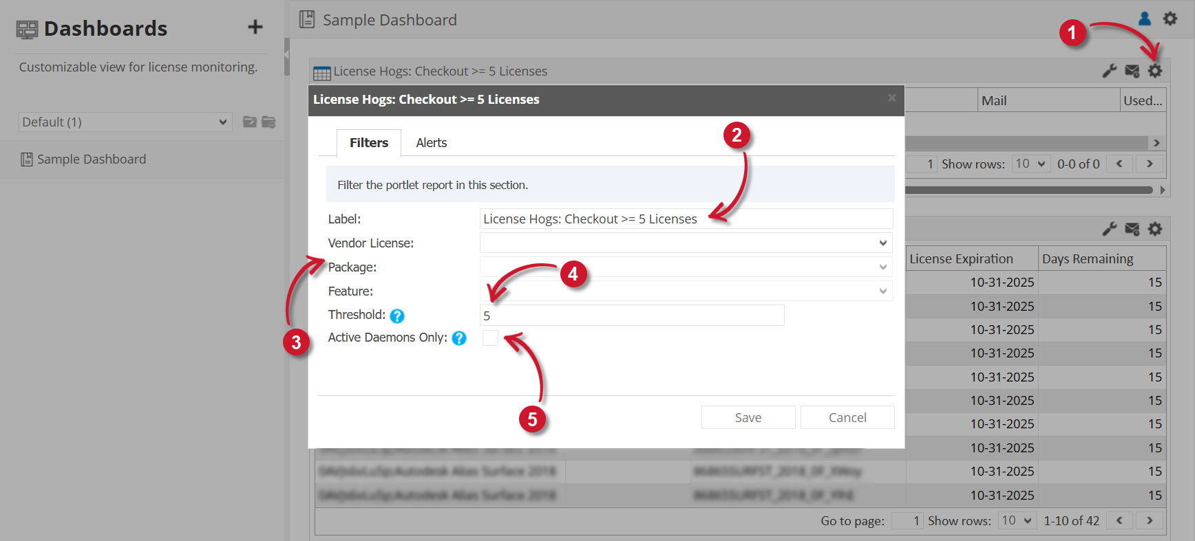 License Hogs Filter Settings