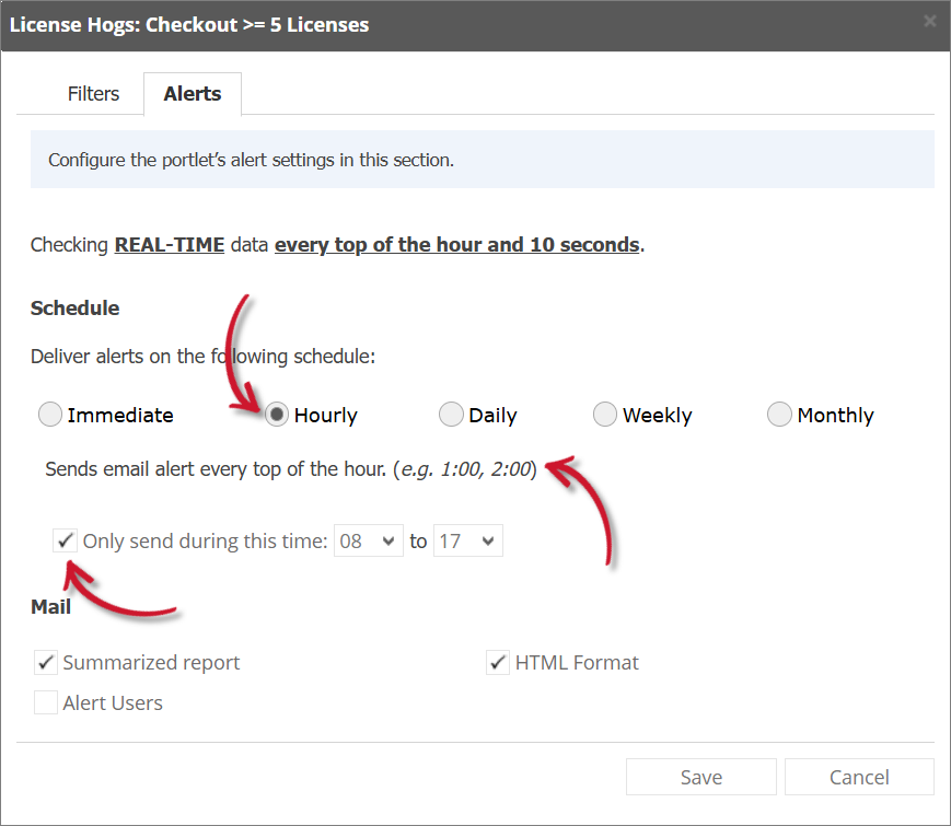 License Hogs Alert Settings Hourly