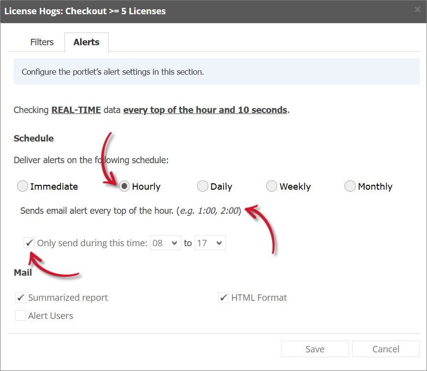 License Hogs Alert Settings Hourly