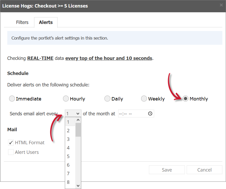 License Hogs Alert Settings Monthly