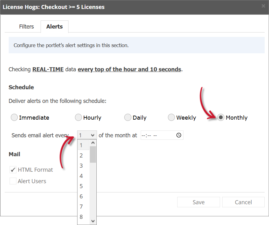 License Hogs Alert Settings Monthly