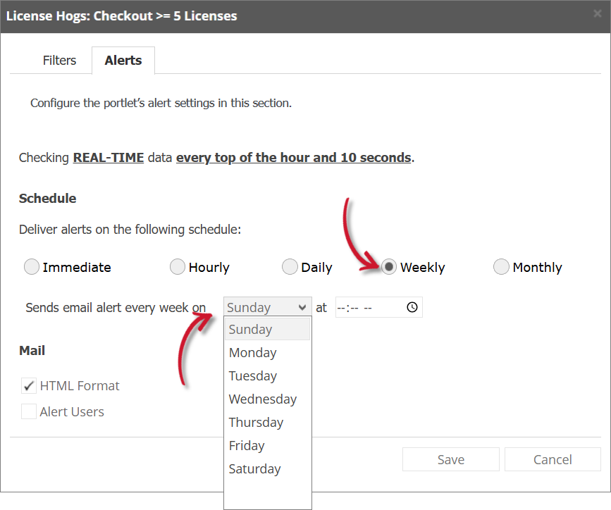 License Hogs Alert Settings Weekly