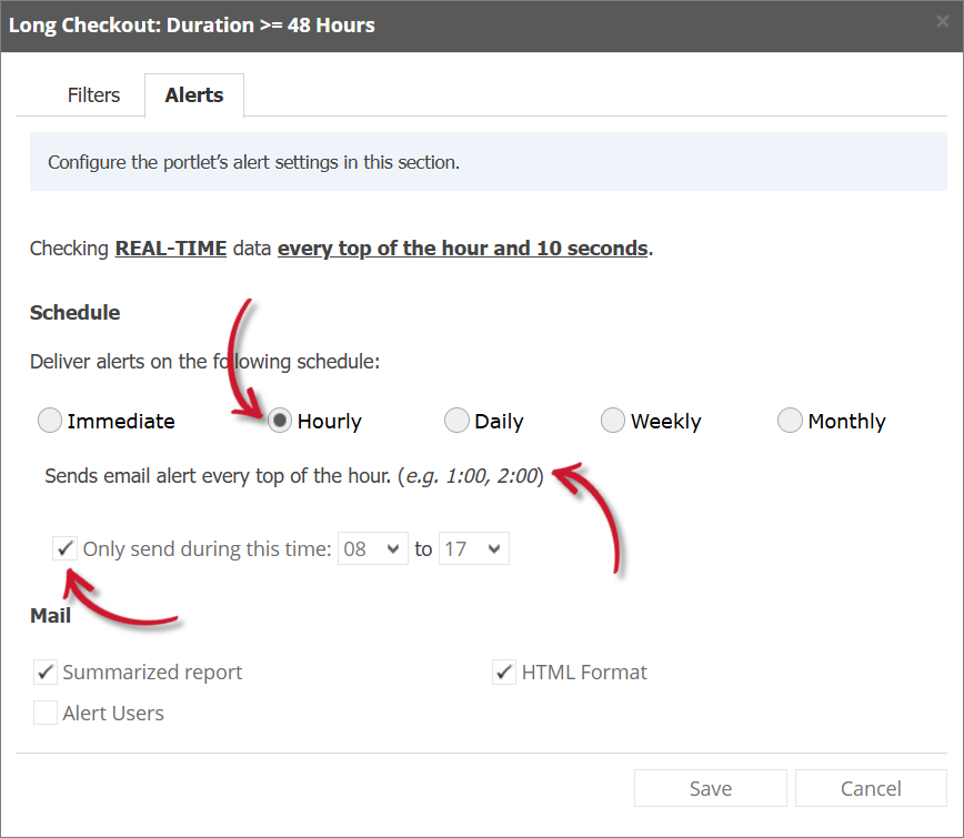 Long Checkout Alert Settings Hourly