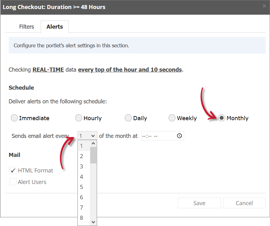 Long Checkout Alert Settings Monthly