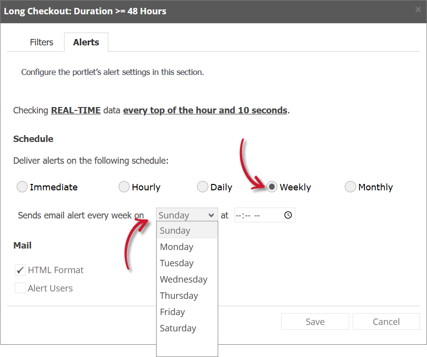 Long Checkout Alert Settings Weekly