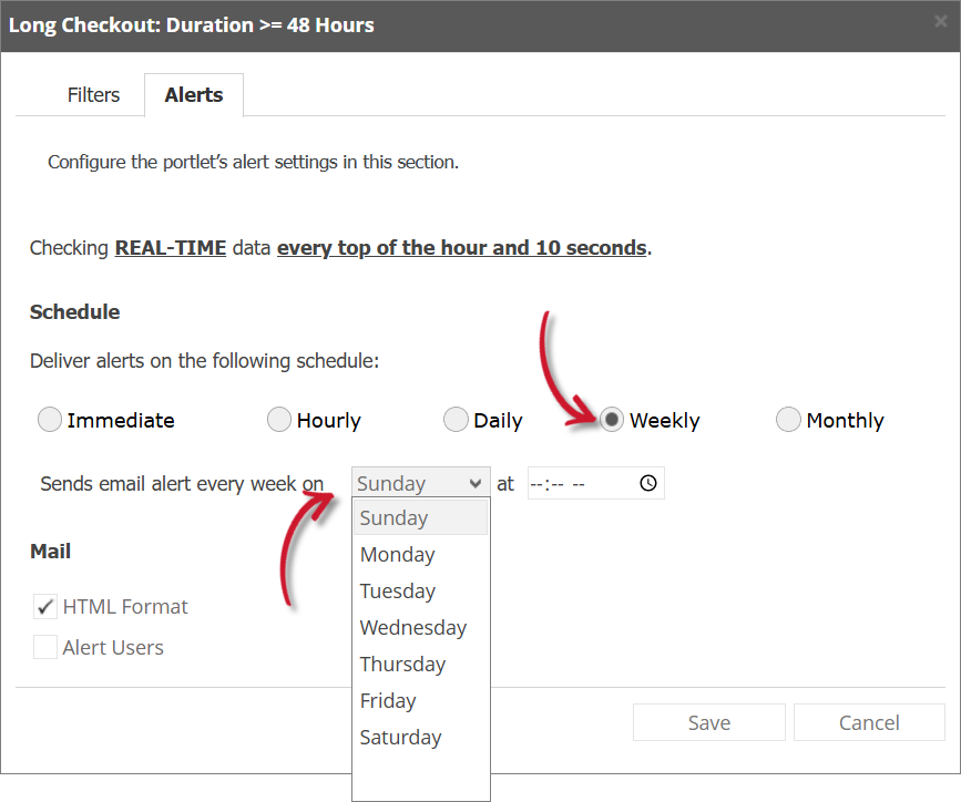 Long Checkout Alert Settings Weekly