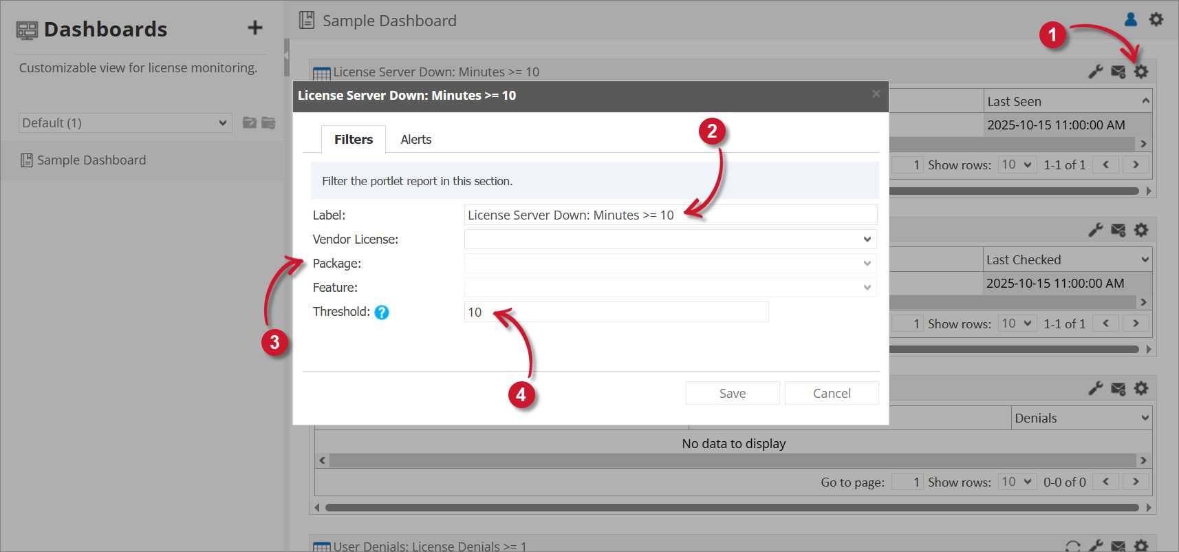 License Server Down Filter Settings