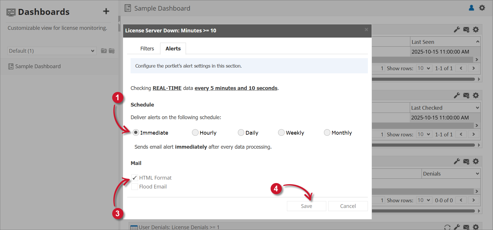 License Server Down Alert Settings