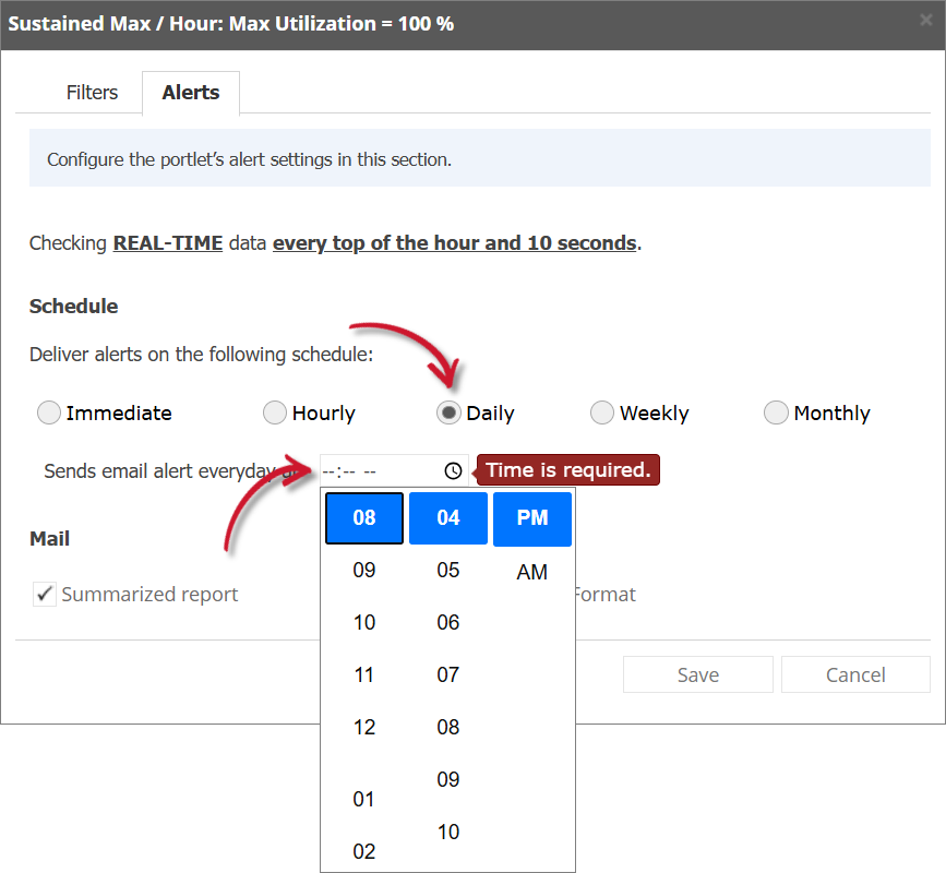 Sustained Max / Hour Alert Settings Daily