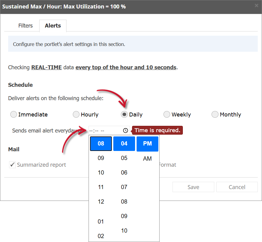 Sustained Max / Hour Alert Settings Daily