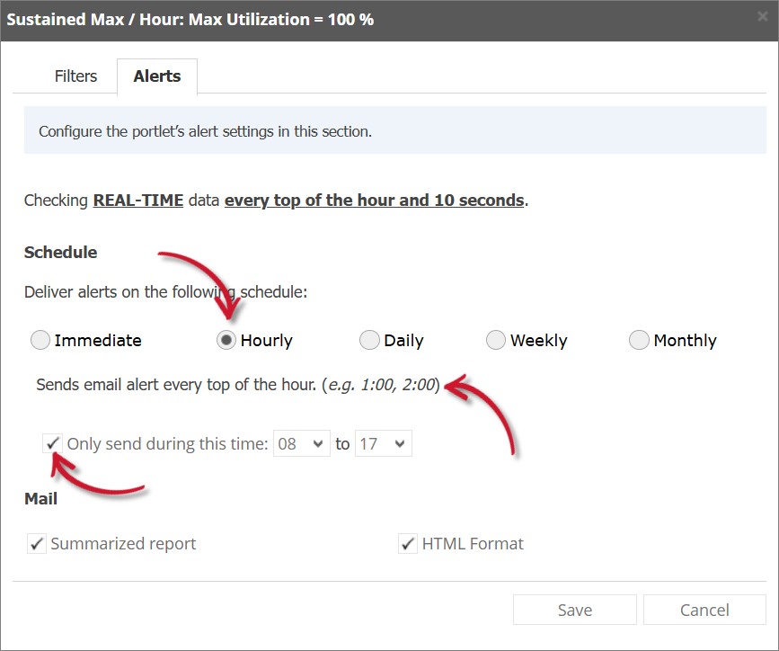 Sustained Max / Hour Alert Settings Hourly
