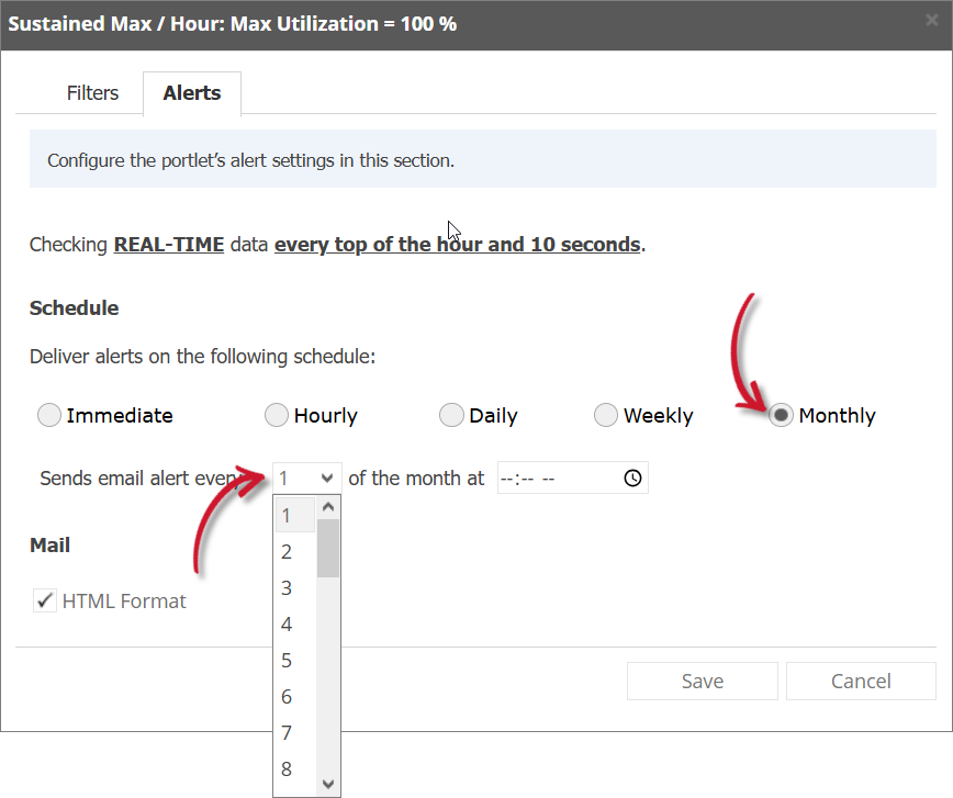 Sustained Max / Hour Alert Settings Monthly