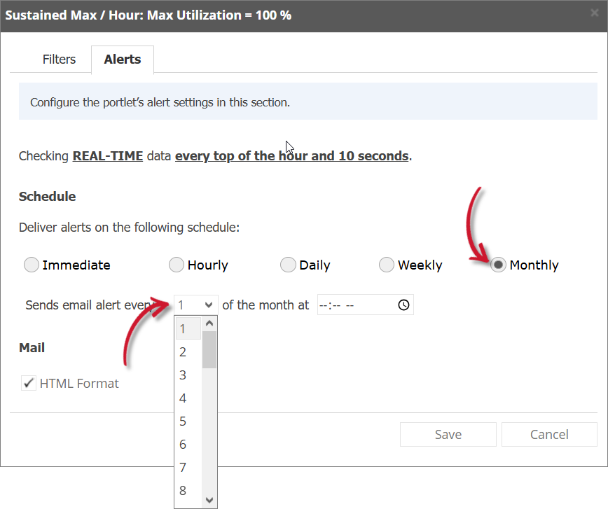 Sustained Max / Hour Alert Settings Monthly