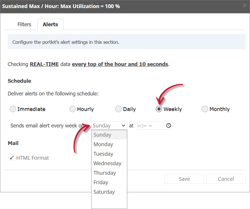 Sustained Max / Hour Alert Settings Weekly