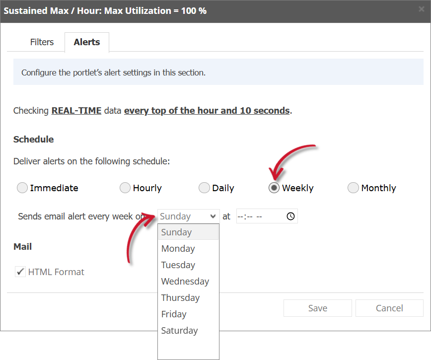 Sustained Max / Hour Alert Settings Weekly