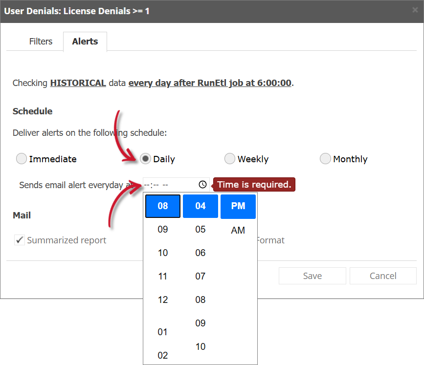 User Denials Alert Settings Daily