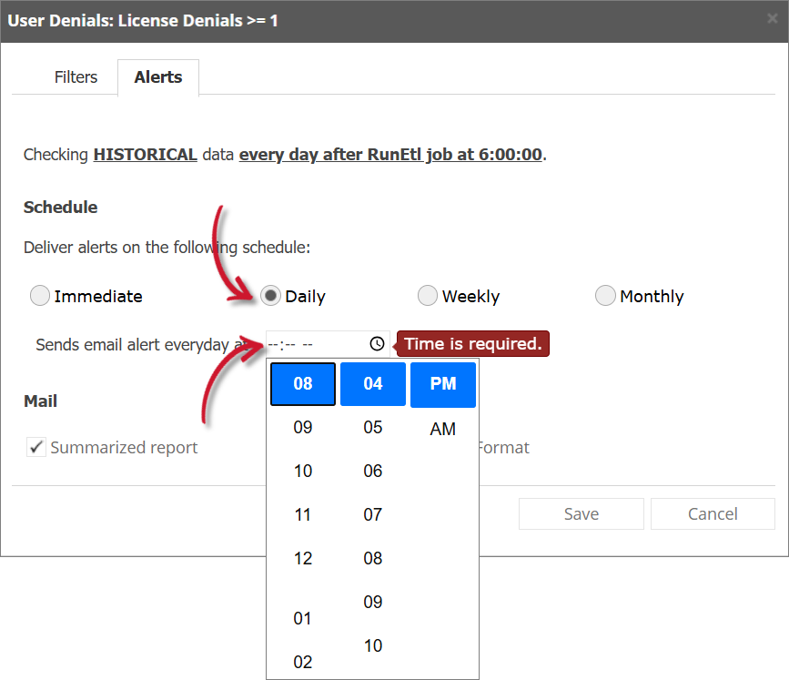 User Denials Alert Settings Daily
