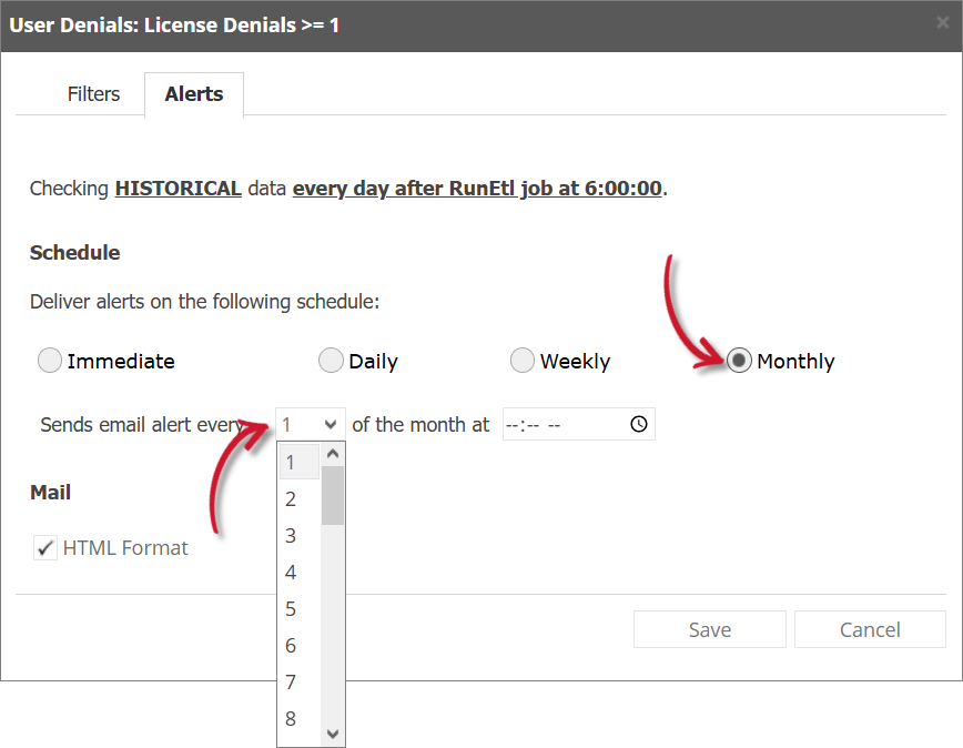User Denials Alert Settings Monthly