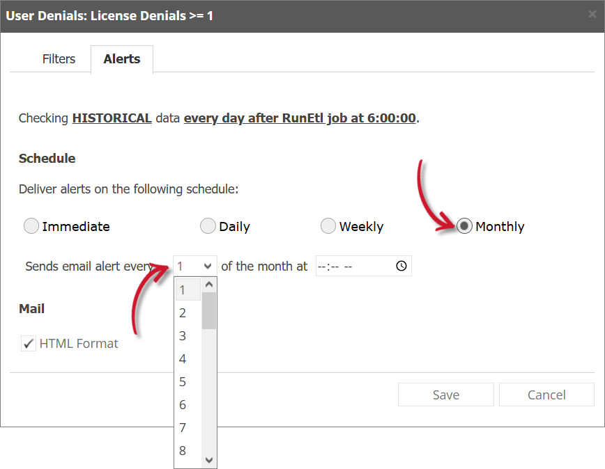 User Denials Alert Settings Monthly