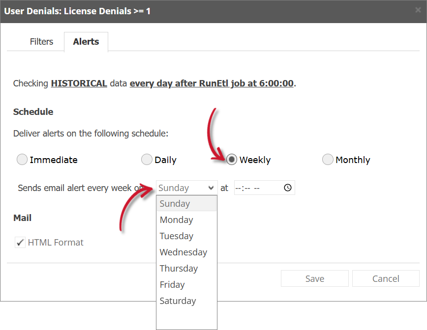 User Denials Alert Settings Weekly
