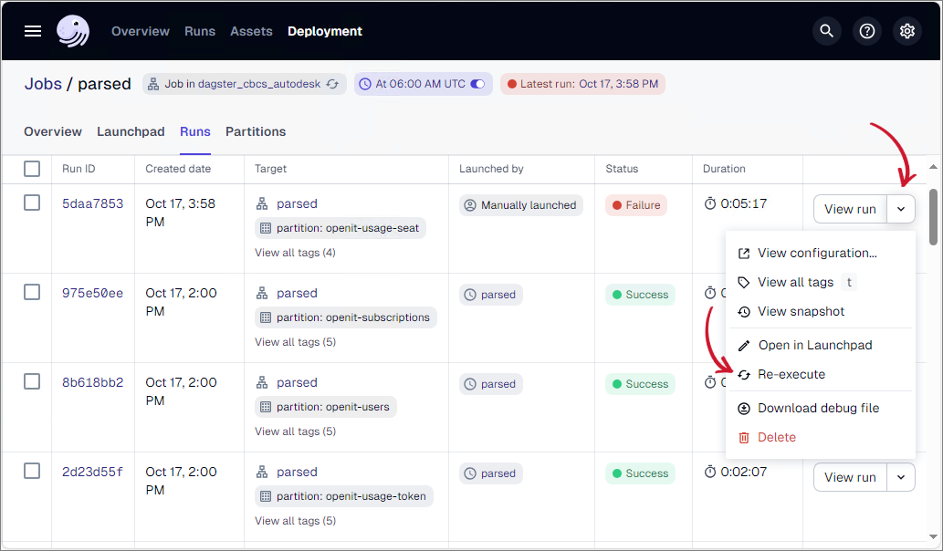 Re-execute failed jobs
