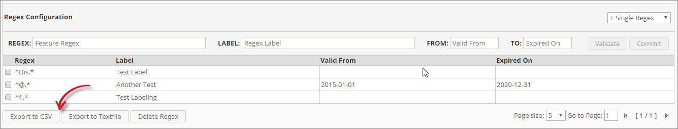 Export Regex Labeling