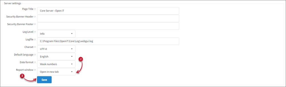 Changing the Report Window Settings