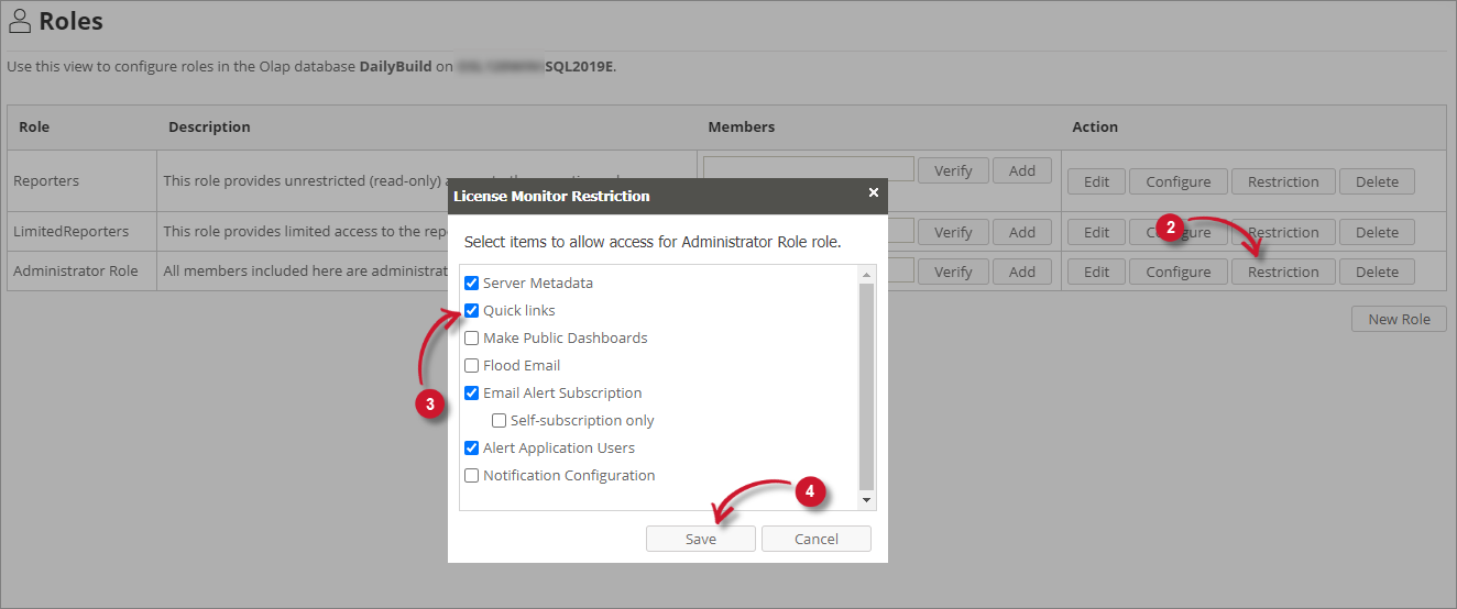 Configuring Roles for Web Interface Components Restrictions