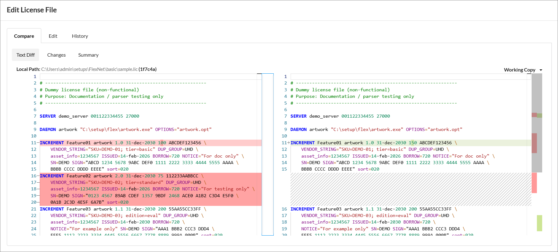 Semantic License Comparison: Text Diff Sub-tab