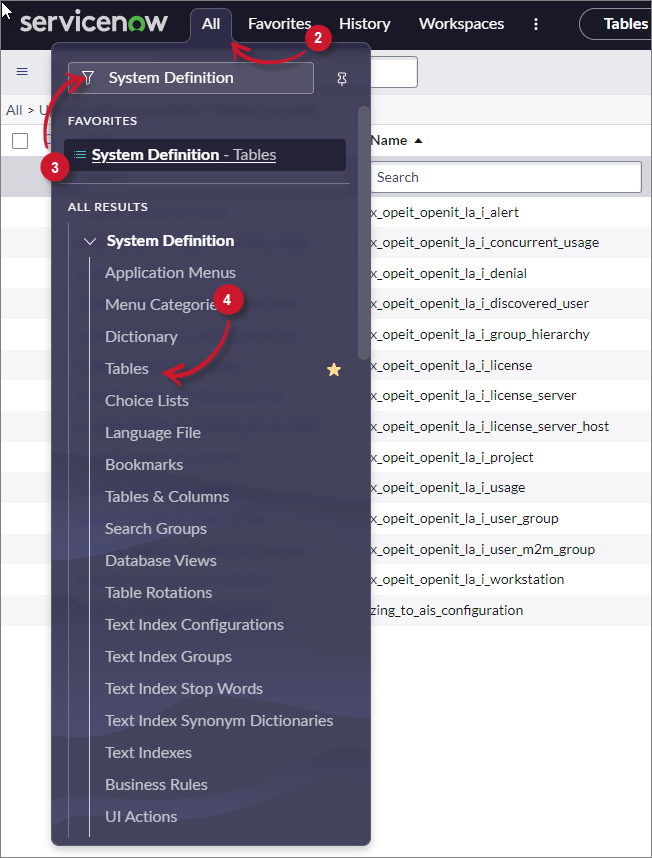 Navigate to System-defined Tables
