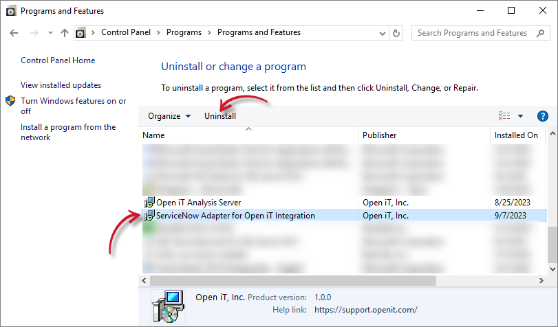 Uninstallation - Control Panel