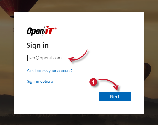 Analysis Server Web Access: Microsoft Login Page
