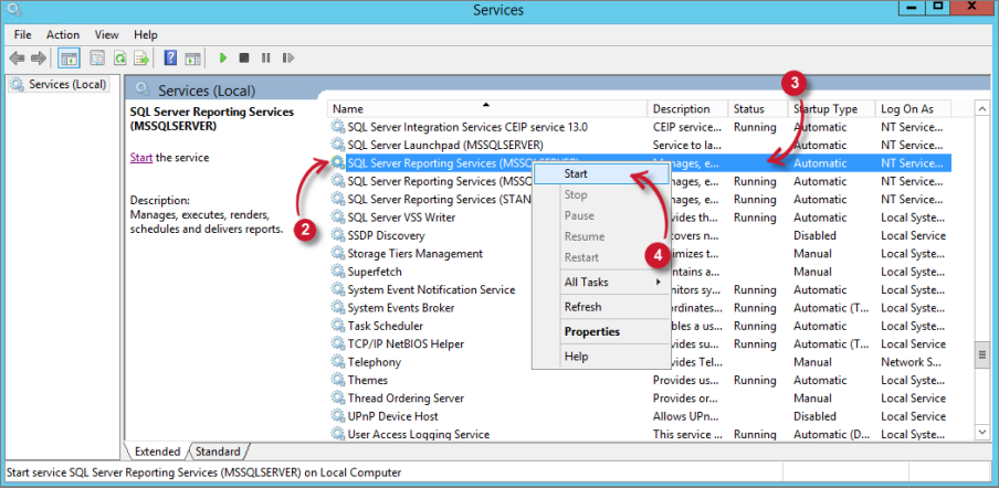 Check SQL Server Reporting Services Service is running