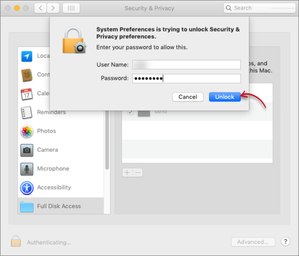 Unlock Security &amp; Privacy Preferences