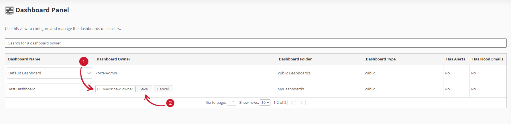 Update Dashboard Owner