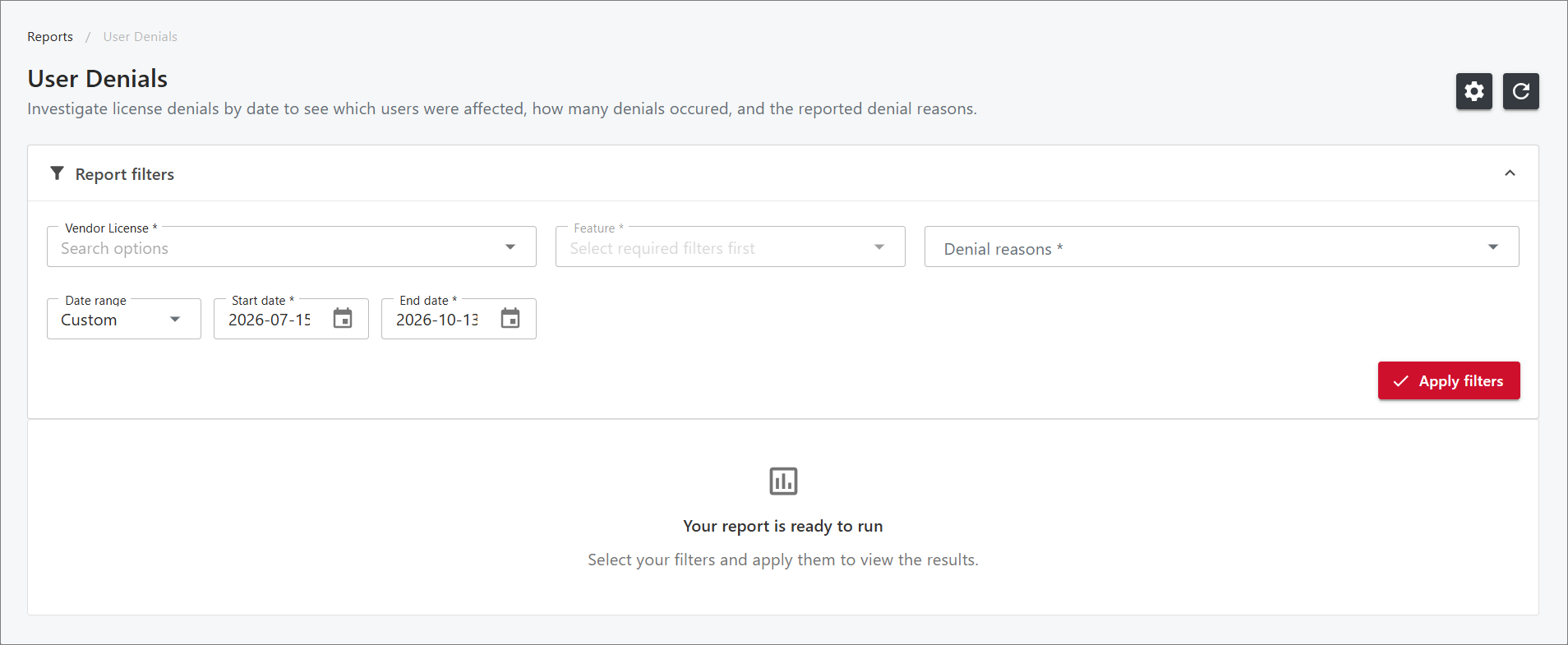 User Denialss Report Filters