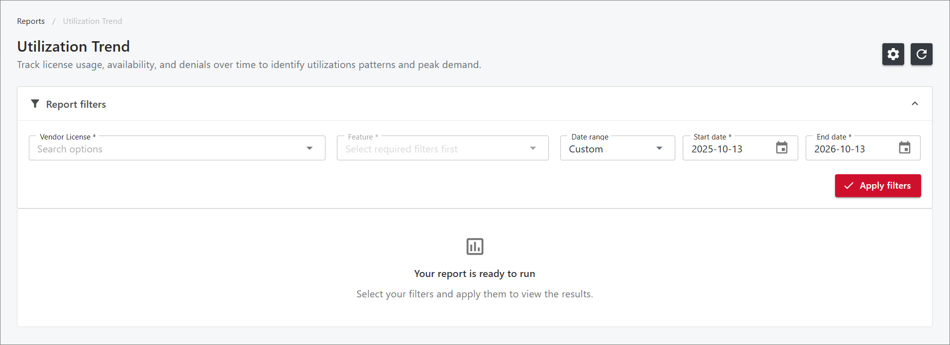 Utilization Trend Report Filters