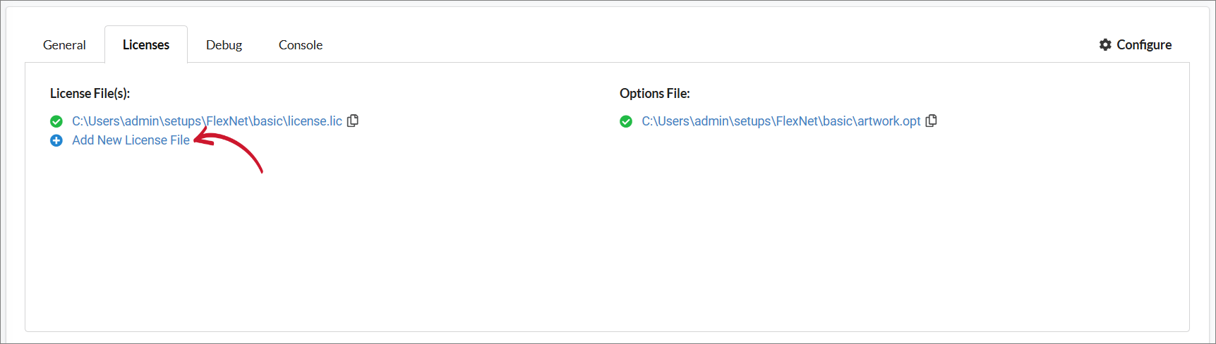 Licenses Tab: Add New License File