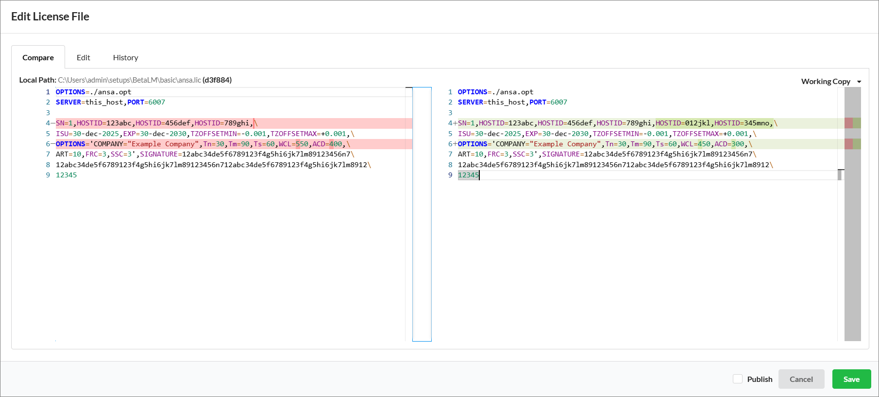Text Editor: Compare Tab