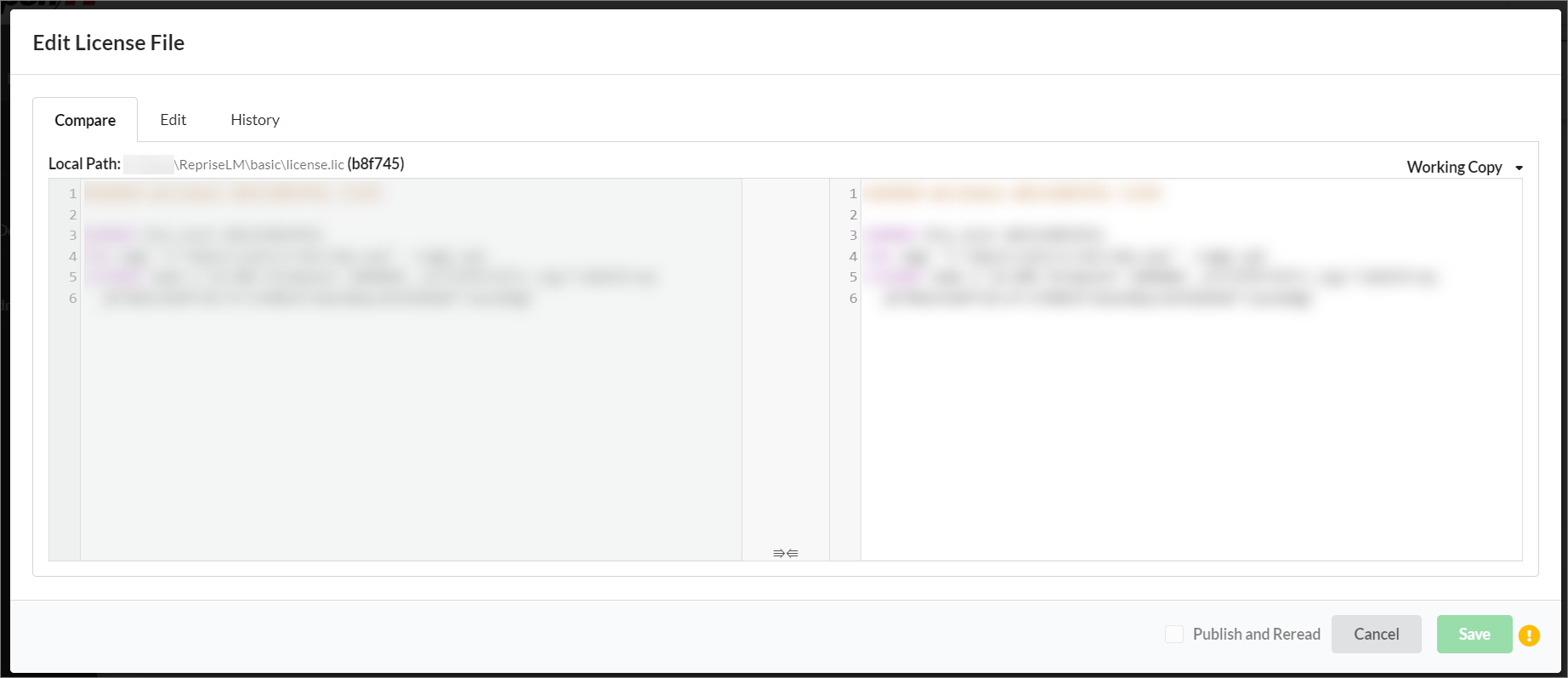 Text Editor: Compare Tab