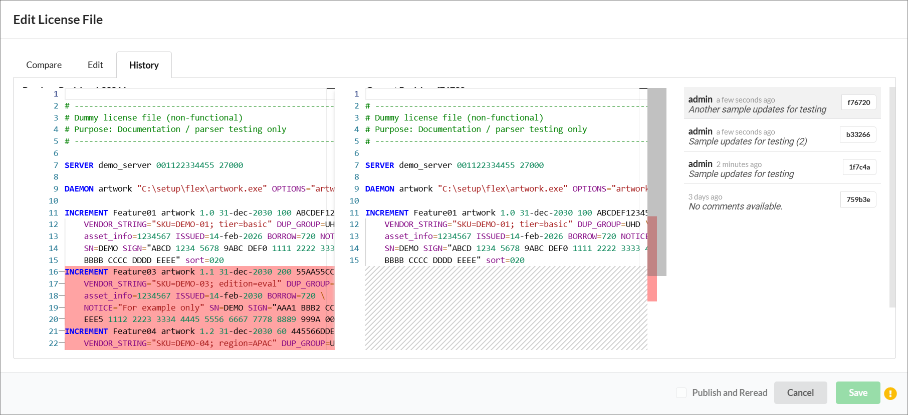 Text Editor: History Tab