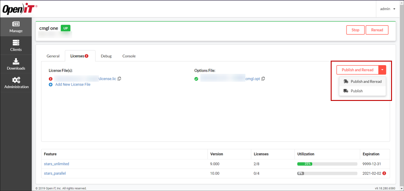 Licenses Tab: Publish